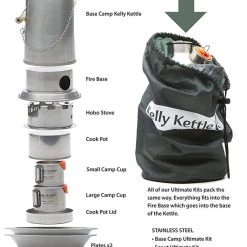 Water Filtration Kelly Kettle Ultimate Base Camp Kit 54 Oz Large Stainless Camp Kettle W/ Stove For Fishing, Hunting, Hiking