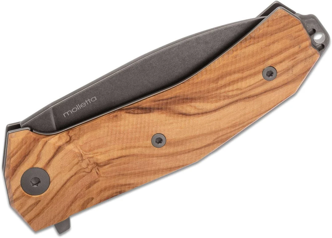 LionSteel Knives LionSteel KUR Flipper 3.43" Black PVD Stonewashed Blade, Olive Handles 2 LionSteel Knives LionSteel KUR Flipper 3.43" Black PVD Stonewashed Blade, Olive Handles