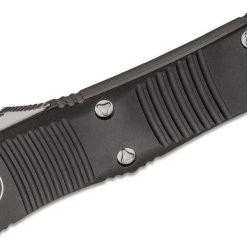 All Knife Brands Microtech 138-12 Troodon D/E F/S - Black Handle - Full Serrations - Stonewash Blade