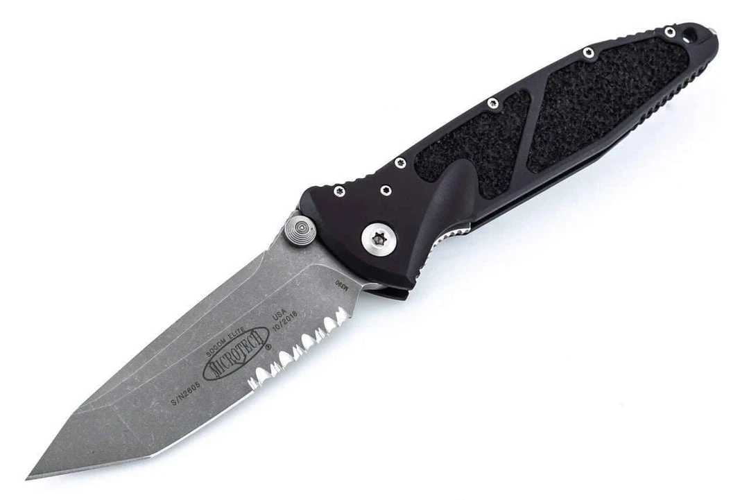 Microtech 161-11AP SOCOM Elite T/E Manual Black Handle - Apocalyptic Blade - Partial Serrations All Knife Brands 1 Microtech 161-11AP SOCOM Elite T/E Manual Black Handle - Apocalyptic Blade - Partial Serrations All Knife Brands