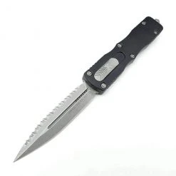 All Knife Brands Microtech 227-12 Dirac Delta D/E - Black Handle - Stonewashed Full Serration