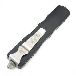 All Knife Brands Microtech 227-12 Dirac Delta D/E - Black Handle - Stonewashed Full Serration