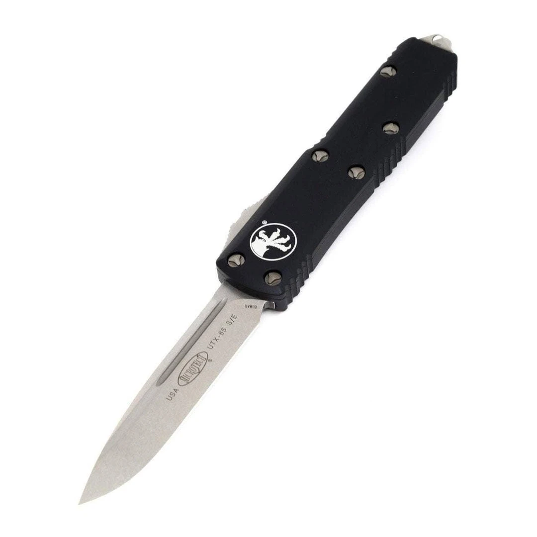Microtech UTX-85 S/E Black Handle Stonewashed Blade 231-10 6 Microtech UTX-85 S/E Black Handle Stonewashed Blade 231-10