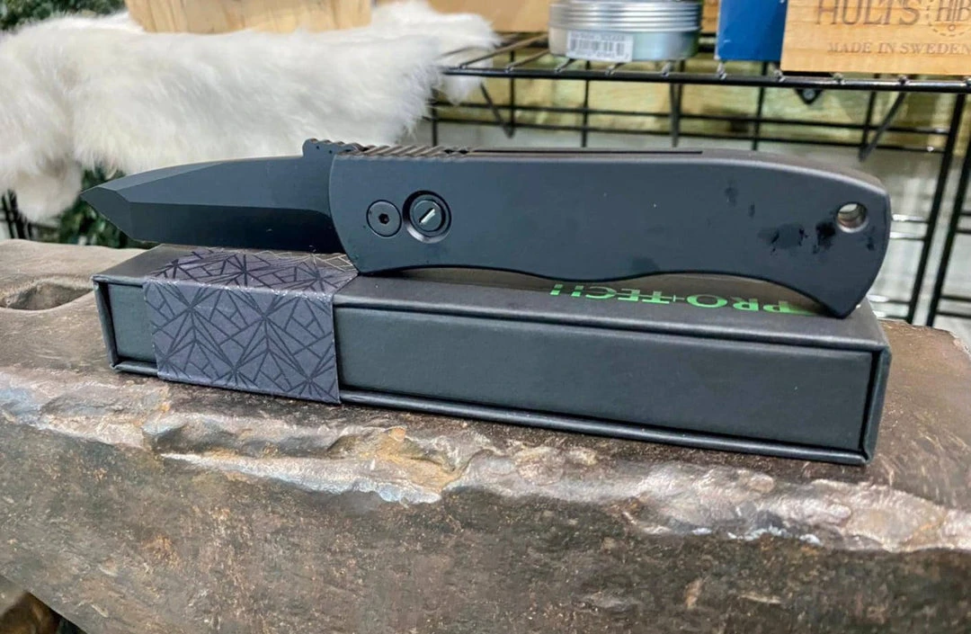 PROTECH KNIVES All Knife Brands Pro-Tech Emerson E7T Operator Tritium Button Tanto Knife (3.25" Black) 3 PROTECH KNIVES All Knife Brands Pro-Tech Emerson E7T Operator Tritium Button Tanto Knife (3.25" Black)