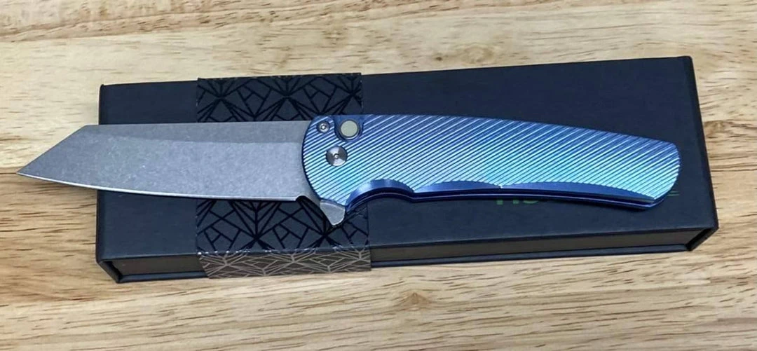 PROTECH KNIVES Pro-Tech Malibu 5241 Blue Titanium Custom Reverse Tanto Flipper 1 PROTECH KNIVES Pro-Tech Malibu 5241 Blue Titanium Custom Reverse Tanto Flipper