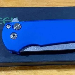 PROTECH KNIVES Pro-Tech Malibu Wharncliffe Plunge Lock Flipper Knife Blue (3.3" Stonewash)