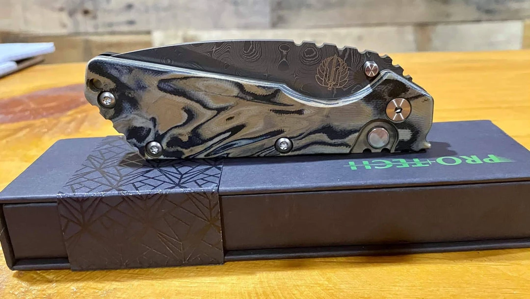 PROTECH KNIVES Pro-Tech Strider SnG Custom Auto Camo G-10 Damascus Blade Pearl Button 2436-DAMASCUS All Knife Brands 2 PROTECH KNIVES Pro-Tech Strider SnG Custom Auto Camo G-10 Damascus Blade Pearl Button 2436-DAMASCUS All Knife Brands