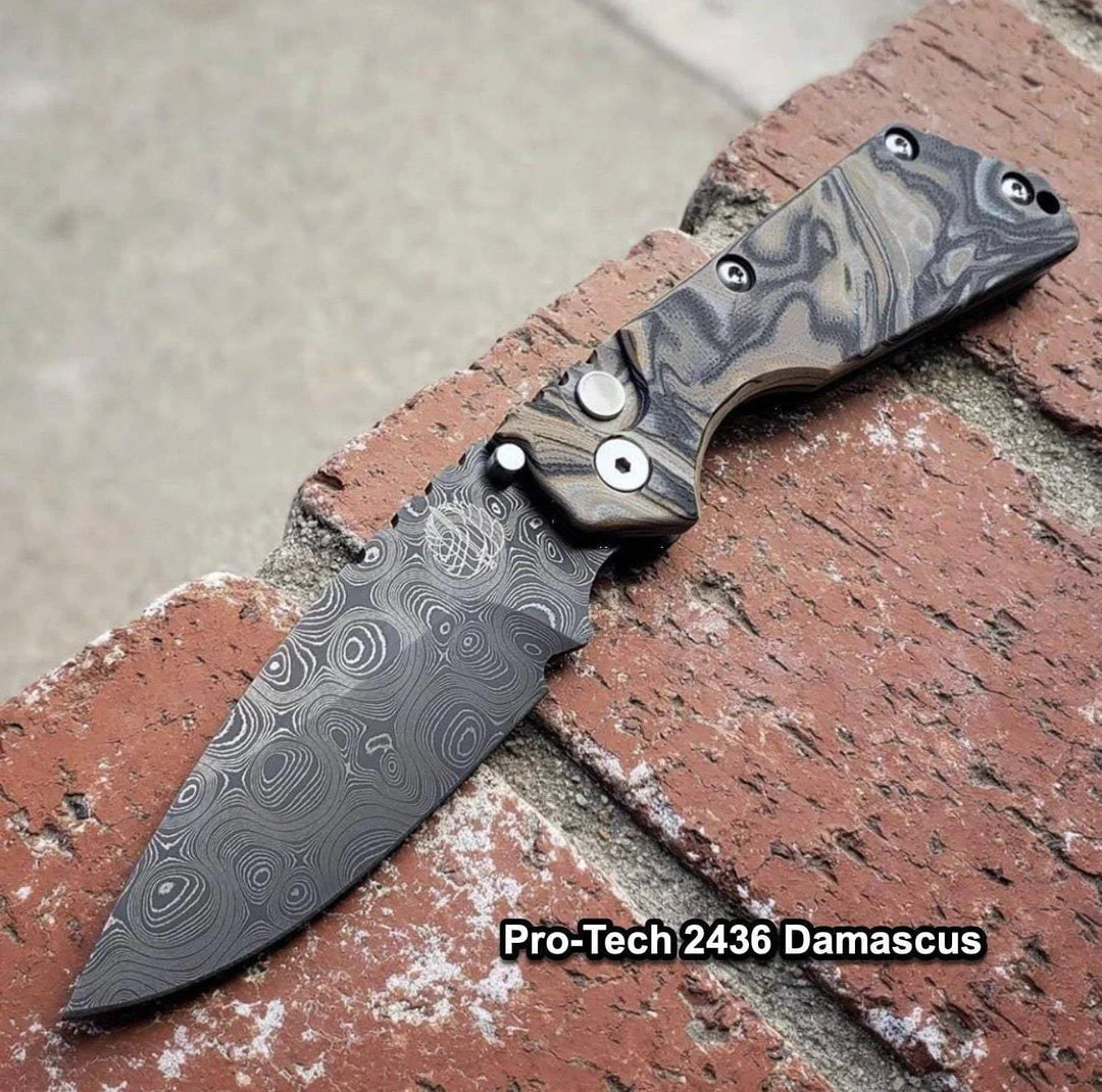 PROTECH KNIVES Pro-Tech Strider SnG Custom Auto Camo G-10 Damascus Blade Pearl Button 2436-DAMASCUS All Knife Brands 6 PROTECH KNIVES Pro-Tech Strider SnG Custom Auto Camo G-10 Damascus Blade Pearl Button 2436-DAMASCUS All Knife Brands