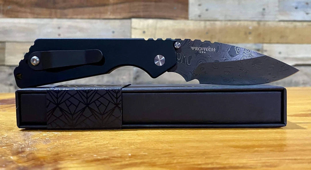 PROTECH KNIVES Pro-Tech Strider SnG Custom Auto Camo G-10 Damascus Blade Pearl Button 2436-DAMASCUS All Knife Brands 8 PROTECH KNIVES Pro-Tech Strider SnG Custom Auto Camo G-10 Damascus Blade Pearl Button 2436-DAMASCUS All Knife Brands