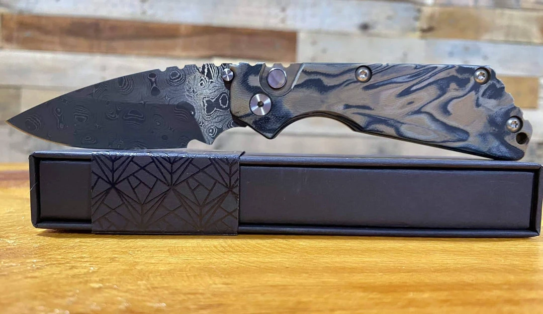 PROTECH KNIVES Pro-Tech Strider SnG Custom Auto Camo G-10 Damascus Blade Pearl Button 2436-DAMASCUS All Knife Brands 9 PROTECH KNIVES Pro-Tech Strider SnG Custom Auto Camo G-10 Damascus Blade Pearl Button 2436-DAMASCUS All Knife Brands