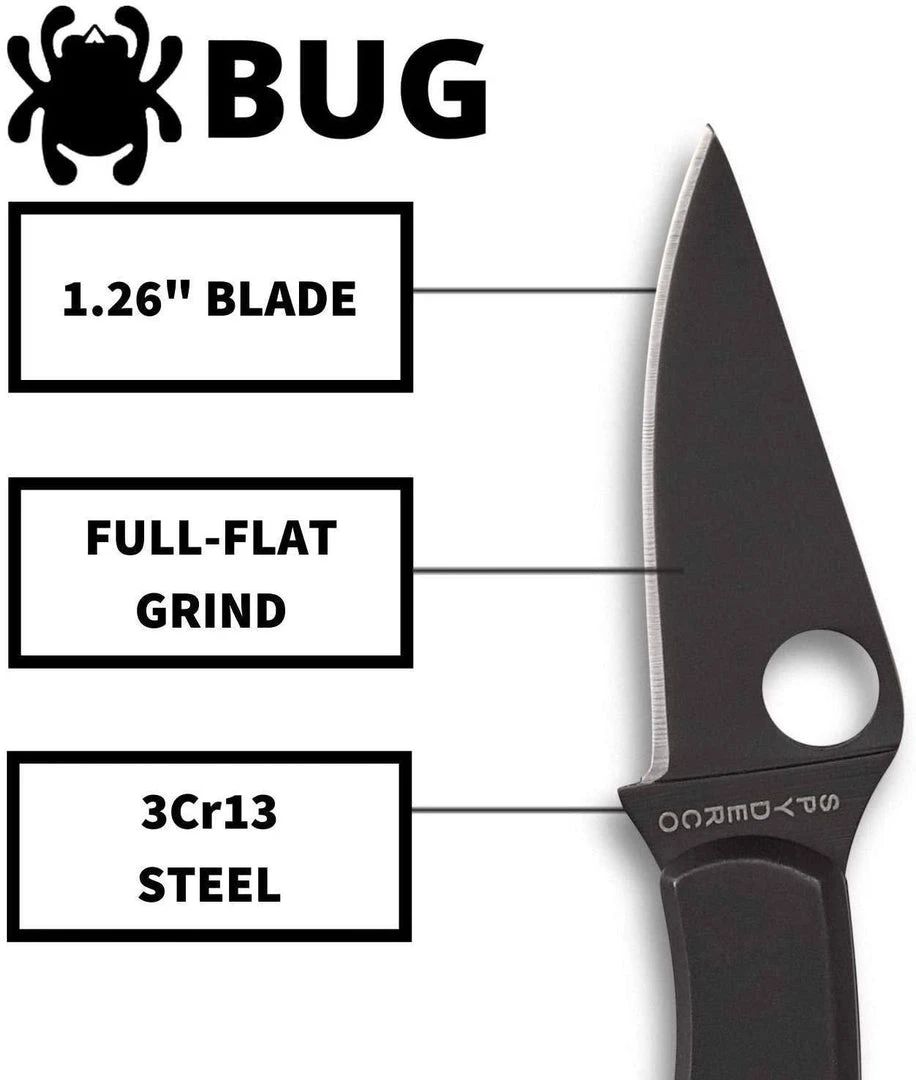 Spyderco Bug Non-Locking Knife Black Steel Blade C133BKP Spyderco Knives 3 Spyderco Bug Non-Locking Knife Black Steel Blade C133BKP Spyderco Knives