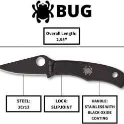 Spyderco Bug Non-Locking Knife Black Steel Blade C133BKP Spyderco Knives 9 Spyderco Bug Non-Locking Knife Black Steel Blade C133BKP Spyderco Knives