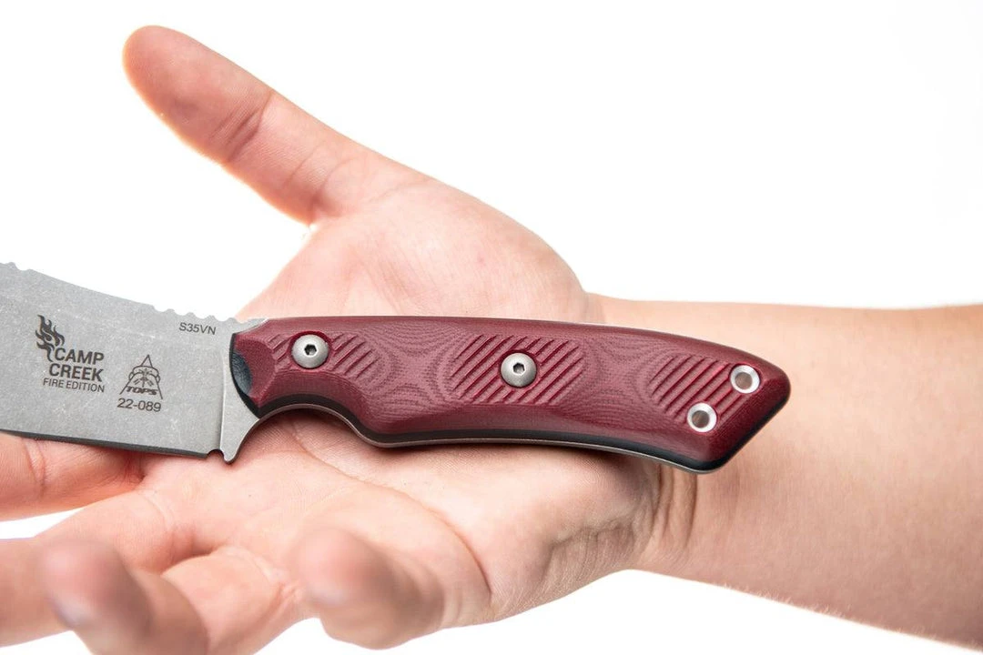 TOPS KNIVES All Knife Brands TOPS CPCKFE-01 Camp Creek Fire Edition Tumbled S35VN Red Black G10 Fixed Blade 10 TOPS KNIVES All Knife Brands TOPS CPCKFE-01 Camp Creek Fire Edition Tumbled S35VN Red Black G10 Fixed Blade