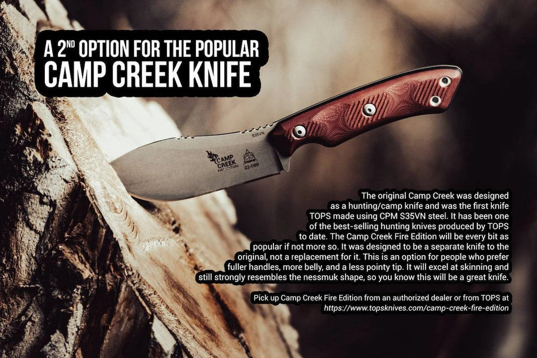 TOPS KNIVES All Knife Brands TOPS CPCKFE-01 Camp Creek Fire Edition Tumbled S35VN Red Black G10 Fixed Blade 2 TOPS KNIVES All Knife Brands TOPS CPCKFE-01 Camp Creek Fire Edition Tumbled S35VN Red Black G10 Fixed Blade